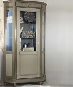Витрина угловая "Бурбон" Оливковый BJ928  купить в интернет магазине Мебель из массива. Звоните +7 495 961-63-63 Витрины из массива дерева