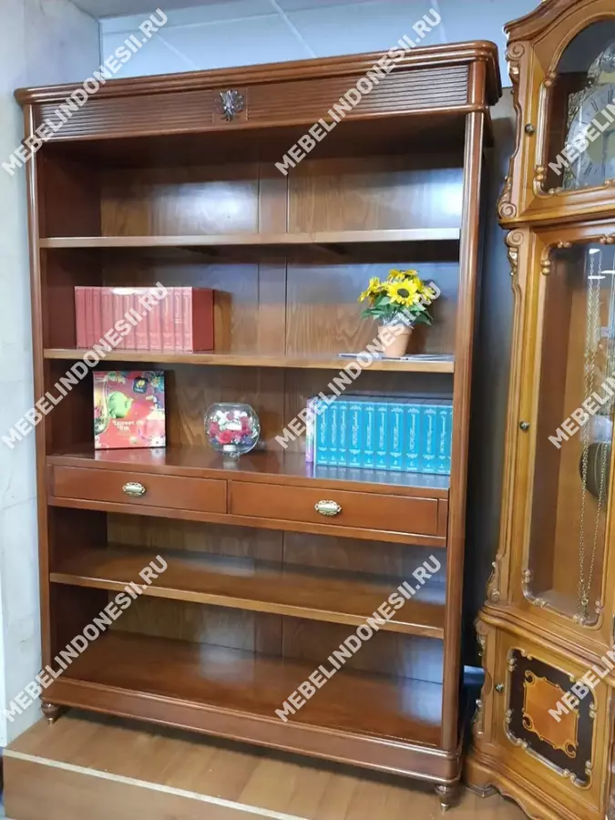 Стеллаж для книг "Бурбон" Орех BJ912  купить в интернет магазине Мебель из массива. Звоните +7 495 961-63-63 Стеллажи для книг из массива дерева