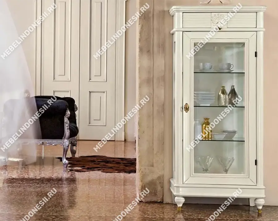 Витрина малая "Бурбон" Слоновая кость BJ835  купить в интернет магазине Мебель из массива. Звоните +7 495 961-63-63 Витрины из массива дерева